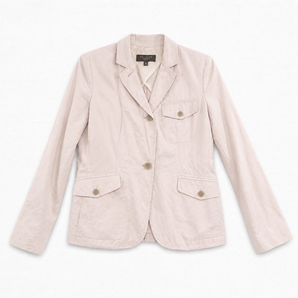 Talbots Petites Blush Pink 3-Button Blazer Jacket Size‎ 8P Flap Pockets Cotton